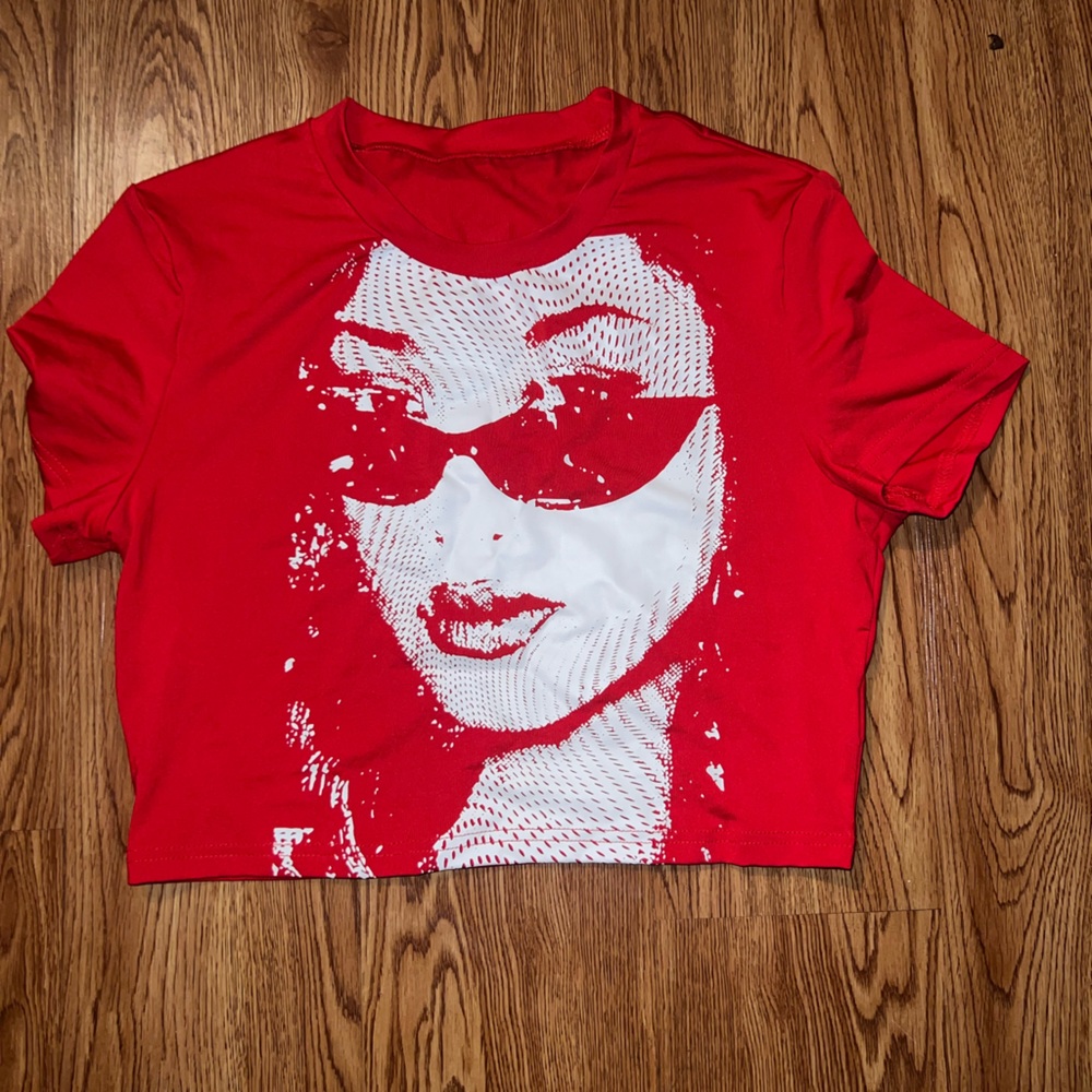 Women’s Red Graphic T-Shirt| Crop Top| Long Sleeve